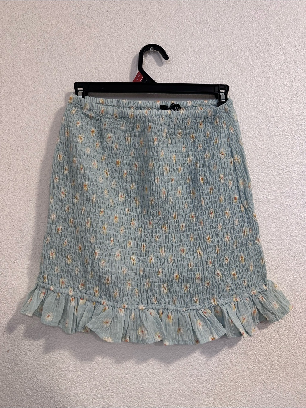 Forever 21 Light Blue Floral Smocked Mini Skirt with Ruffle Hem